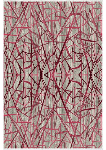 Modern Geometrik Pembe Kahverengi Bordo Kaydırmaz Kesme Yıkanabilir Ince Halı