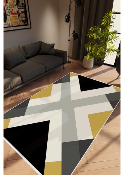 Salon Halısı Modern Geometrik Kahverengi Kaydırmaz Kesme Yıkanabilir Ince Halı Tüysüz Kilim