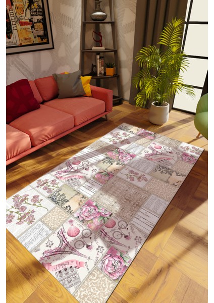 Modern Patchwork Karışık Renkli Dijital Baskı Halı Kaydırmaz Ince Yıkanabilir