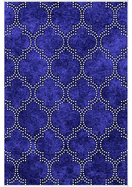 Salon Halısı Eskitme Klasik Fas Desen Lacivert Beyaz Kaydırmaz Yıkanabilir Ince Halı Tüysüz Kilim
