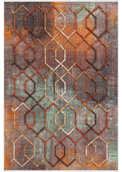 Salon Halısı Modern Geometrik Kahverengi Kaydırmaz Kesme Yıkanabilir Ince Halı Tüysüz Kilim