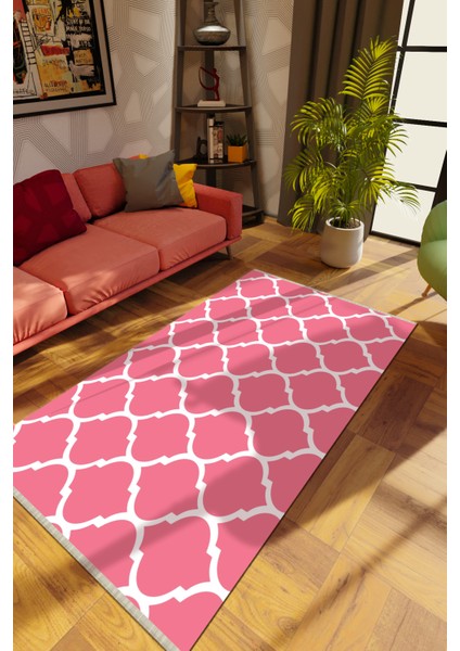 Modern Pembe Dijital Baskı Halı Kaydırmaz Ince Yıkanabilir