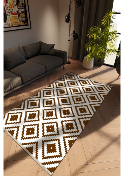 Modern Kahverengi Dijital Baskı Halı Kaydırmaz Ince Yıkanabilir