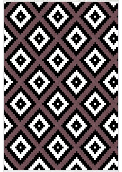 Salon Halısı Modern Geometrik Mor Beyaz Siyah Kaydırmaz Kesme Yıkanabilir Ince Halı Tüysüz Kilim