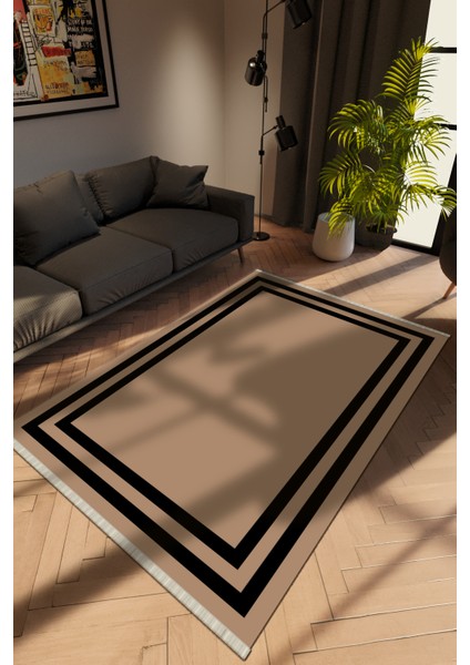 Modern Kahverengi Dijital Baskı Halı Kaydırmaz Ince Yıkanabilir