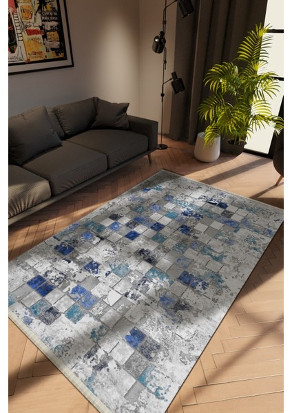 Modern Gri Dijital Baskı Halı Kaydırmaz Ince Yıkanabilir