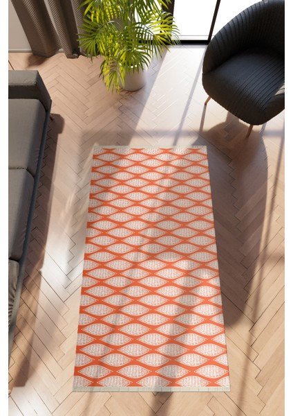 Modern Geometrik Açık Kiremit Dijital Baskı Halı Kaydırmaz Ince Yıkanabilir