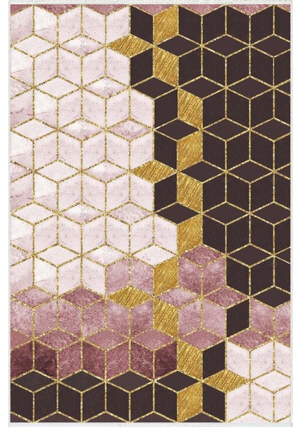 Salon Halısı Modern Geometrik Altın Ekru Mor Kaydırmaz Kesme Yıkanabilir Ince Halı Tüysüz Kilim fiyatları