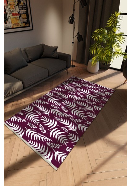 Modern Mor Dijital Baskı Halı Kaydırmaz Ince Yıkanabilir