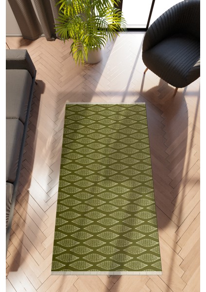 Modern Geometrik Yeşil Dijital Baskı Halı Kaydırmaz Ince Yıkanabilir