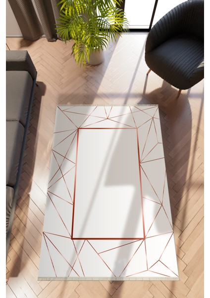 Modern Geometrik Beyaz Dijital Baskı Halı Kaydırmaz Ince Yıkanabilir