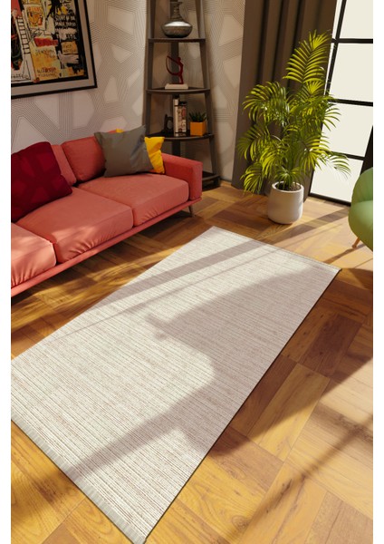 Modern Eskitme Krem Dijital Baskı Halı Kaydırmaz Ince Yıkanabilir