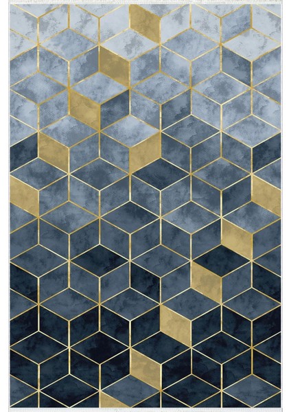 Salon Halısı Modern Geometrik Lacivert Gri Mavi Metalik Kaydırmaz Yıkanabilir Ince Halı Tüysüz Kilim fiyatları