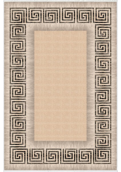 Salon Halısı Doku Eskitme Kahverengi Bej Kaydırmaz Kesme Yıkanabilir Ince Halı Tüysüz Kilim