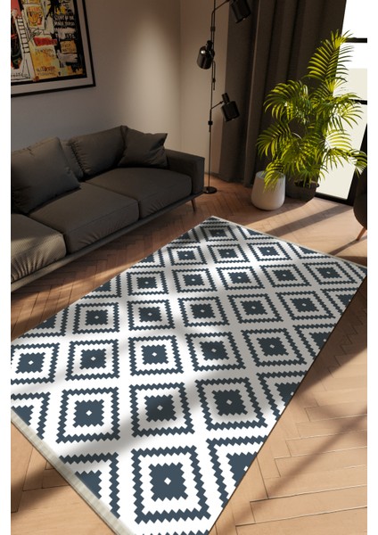 Modern Gri Dijital Baskı Halı Kaydırmaz Ince Yıkanabilir