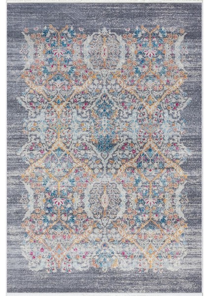Salon Halısı Otantik Eskitme Gri Kaydırmaz Kesme Yıkanabilir Ince Halı Tüysüz Kilim