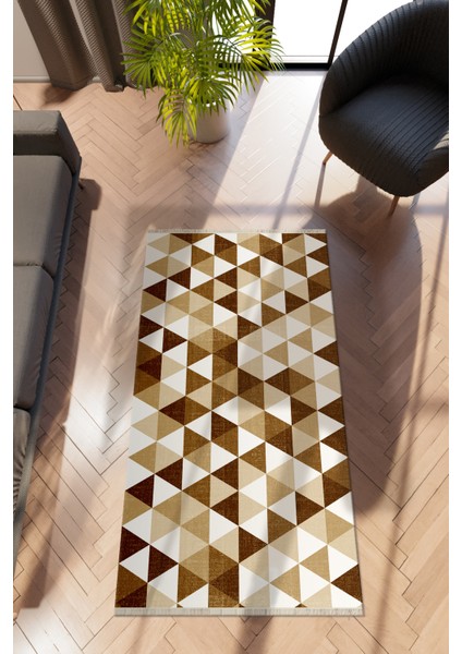 Modern Geometrik Kahverengi Dijital Baskı Halı Kaydırmaz Ince Yıkanabilir
