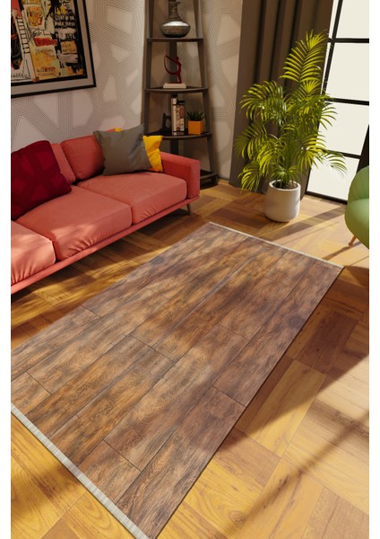 Modern Kahverengi Dijital Baskı Halı Kaydırmaz Ince Yıkanabilir