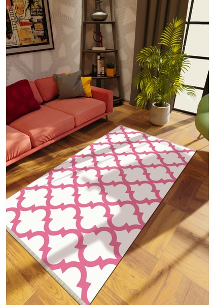 Modern Pembe Dijital Baskı Halı Kaydırmaz Ince Yıkanabilir
