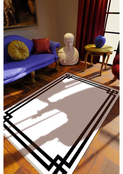 Klasik Beyaz Dijital Baskı Halı Kaydırmaz Ince Yıkanabilir