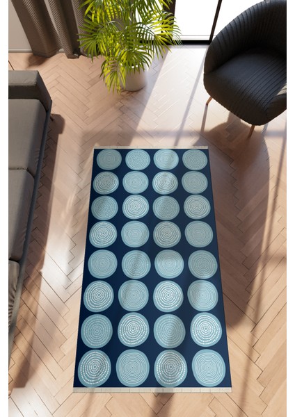 Modern Geometrik Mavi Dijital Baskı Halı Kaydırmaz Ince Yıkanabilir