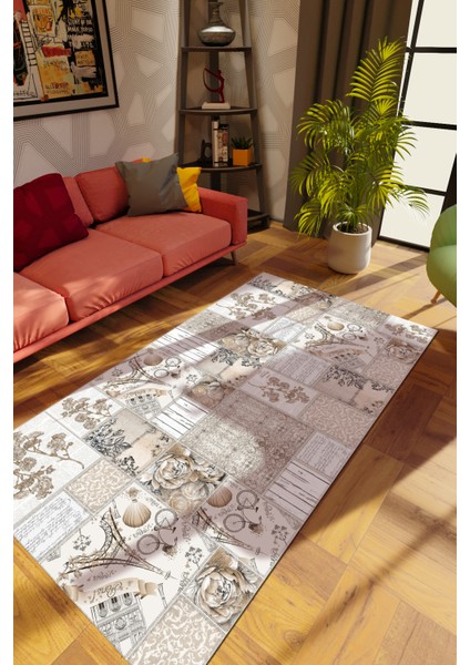 Modern Patchwork Karışık Renkli Dijital Baskı Halı Kaydırmaz Ince Yıkanabilir