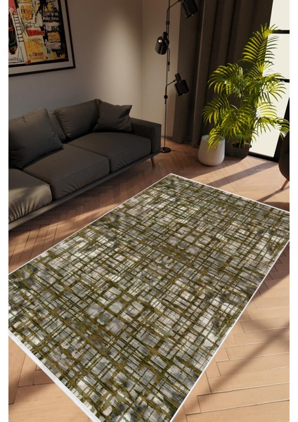 Salon Halısı Modern Eskitme Kahverengi Gri Kaydırmaz Kesme Yıkanabilir Ince Halı Tüysüz Kilim