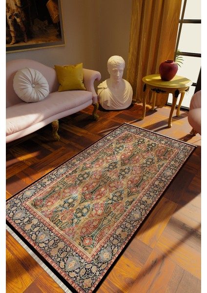 Klasik Eskitme Karışık Renkli Dijital Baskı Halı Kaydırmaz Ince Yıkanabilir