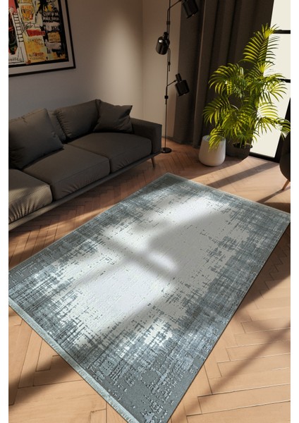 Modern Eskitme Gri Dijital Baskı Halı Kaydırmaz Ince Yıkanabilir