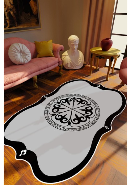 Klasik Modern Gri Kaydırmaz Kesme Yıkanabilir Ince Halı