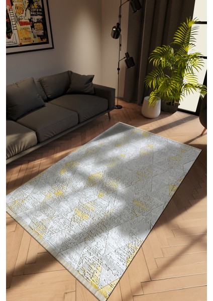 Modern Gri Dijital Baskı Halı Kaydırmaz Ince Yıkanabilir