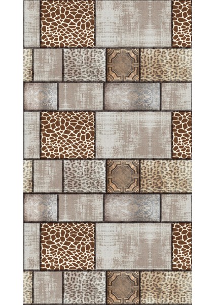Modern Patchwork Gri Dijital Baskı Halı Kaydırmaz Ince Yıkanabilir