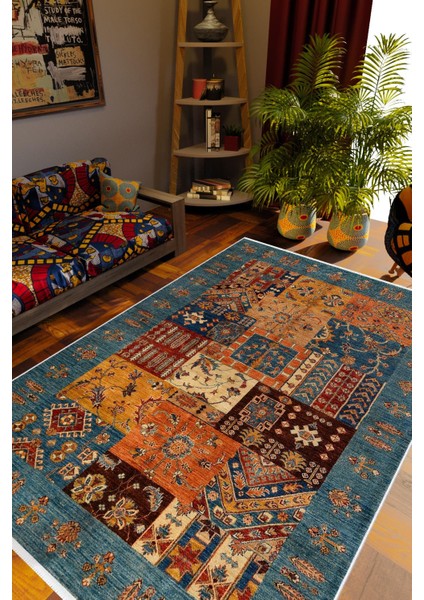 Salon Halısı Kilim Otantik Eskitme Lacivert Kaydırmaz Yıkanabilir Ince Halı Tüysüz Kilim