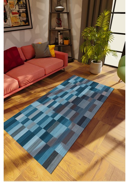 Modern Patchwork Karışık Renkli Dijital Baskı Halı Kaydırmaz Ince Yıkanabilir