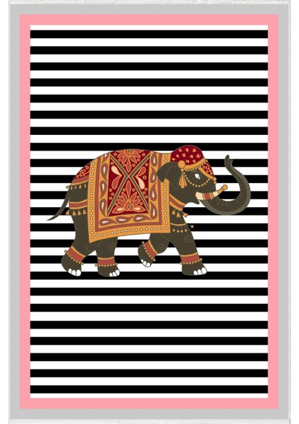 Salon Halısı Modern Figürlü Fil Pembe Siyah Beyaz Kaydırmaz Kesme Yıkanabilir Ince Halı Tüysüz Kilim fiyatları