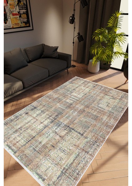 Salon Halısı Modern Eskitme Kahverengi Kaydırmaz Kesme Yıkanabilir Ince Halı Tüysüz Kilim