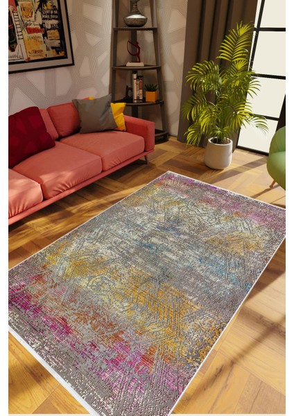 Salon Halısı Pastel Eskitme Bej Kaydırmaz Kesme Yıkanabilir Ince Halı Tüysüz Kilim