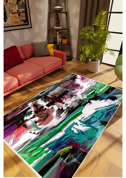 Salon Halısı Pastel Modern Siyah Kaydırmaz Kesme Yıkanabilir Ince Halı Tüysüz Kilim