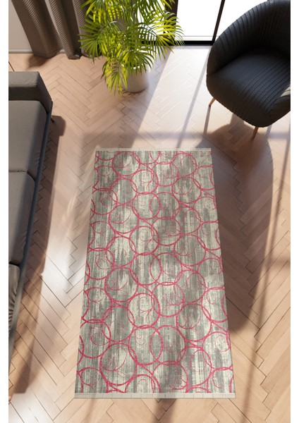Modern Geometrik Gri Dijital Baskı Halı Kaydırmaz Ince Yıkanabilir