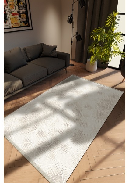 Modern Geometrik Gri Dijital Baskı Halı Kaydırmaz Ince Yıkanabilir