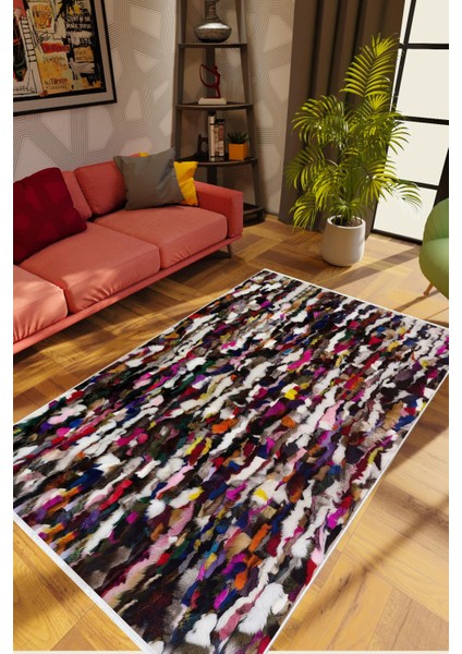 Salon Halısı Pastel Modern Siyah Kaydırmaz Kesme Yıkanabilir Ince Halı Tüysüz Kilim