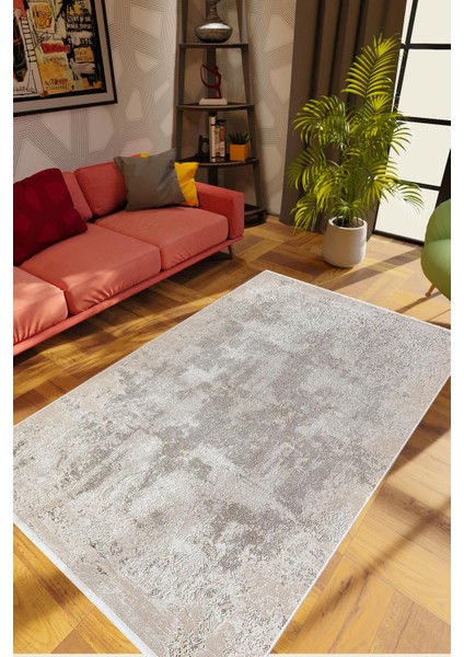 Salon Halısı Doku Eskitme Bej Gri Krem Kaydırmaz Kesme Yıkanabilir Ince Halı Tüysüz Kilim