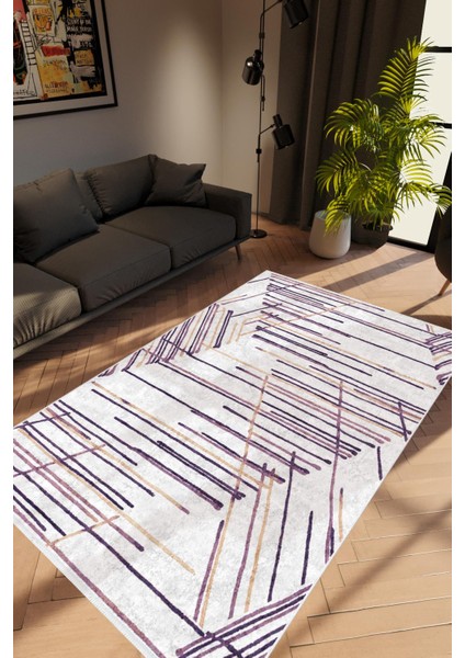 Salon Halısı Modern Eskitme Gri Kahverengi Kaydırmaz Kesme Yıkanabilir Ince Halı Tüysüz Kilim