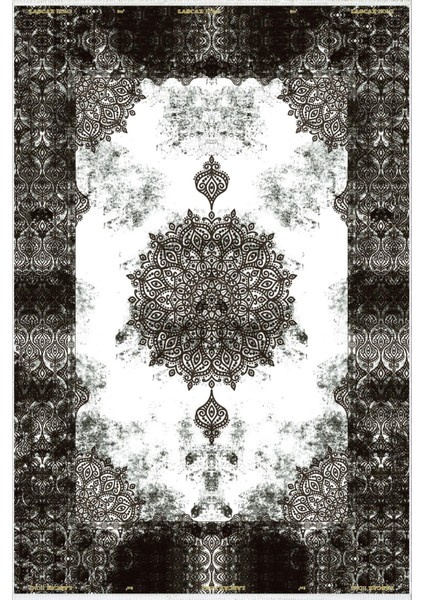 Salon Halısı Klasik Siyah Beyaz Kaydırmaz Kesme Yıkanabilir Ince Halı Tüysüz Kilim