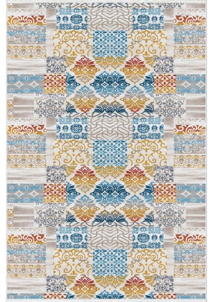Salon Halısı Otantik Patchwork Mavi Gri Kahverengi Kaydırmaz Yıkanabilir Ince Halı Tüysüz Kilim fiyatları