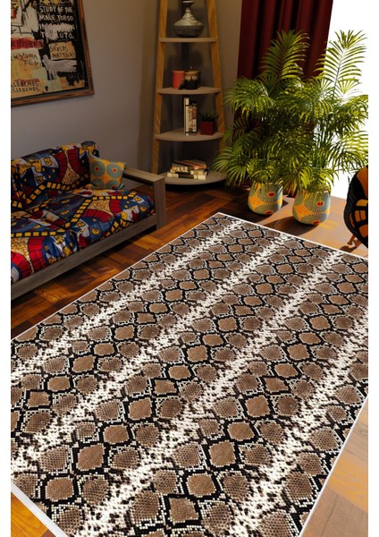 Salon Halısı Otantik Eskitme Kahverengi Kaydırmaz Kesme Yıkanabilir Ince Halı Tüysüz Kilim