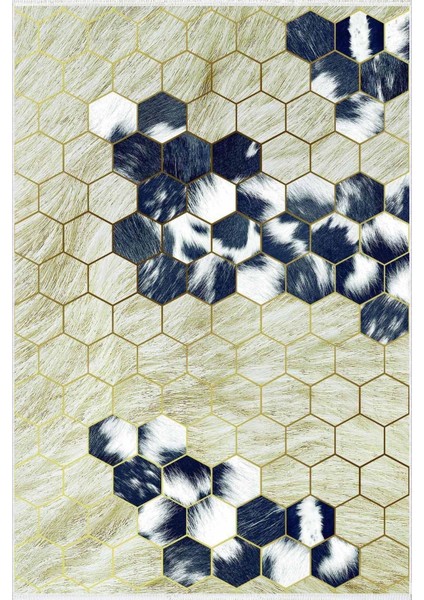 Salon Halısı Modern Geometrik Lacivert Kahverengi Mavi Kaydırmaz Yıkanabilir Ince Halı Tüysüz Kilim