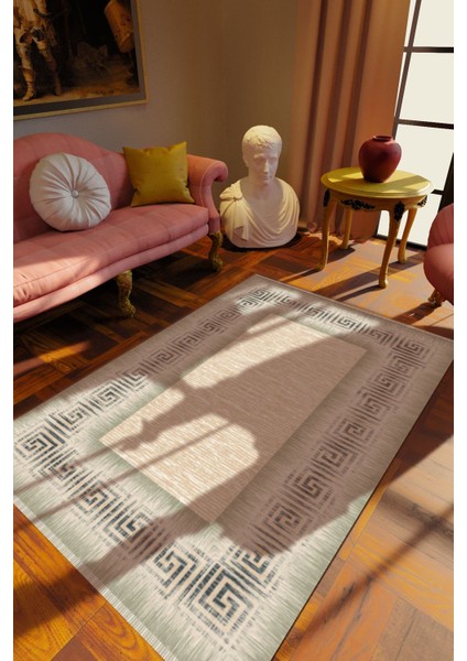 Klasik Eskitme Gri Dijital Baskı Halı Kaydırmaz Ince Yıkanabilir