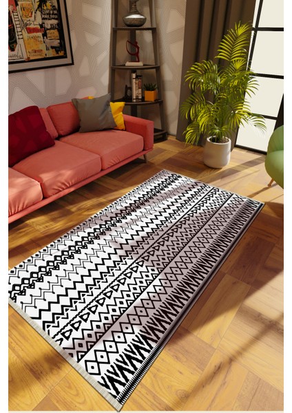 Modern Siyah Dijital Baskı Halı Kaydırmaz Ince Yıkanabilir