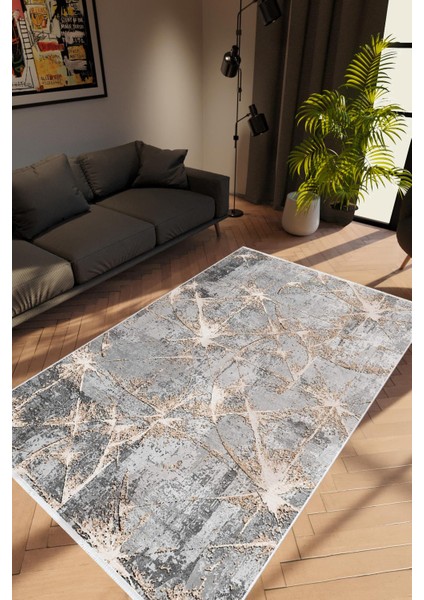 Salon Halısı Modern Çizgili Gri Kahverengi Kaydırmaz Kesme Yıkanabilir Ince Halı Tüysüz Kilim